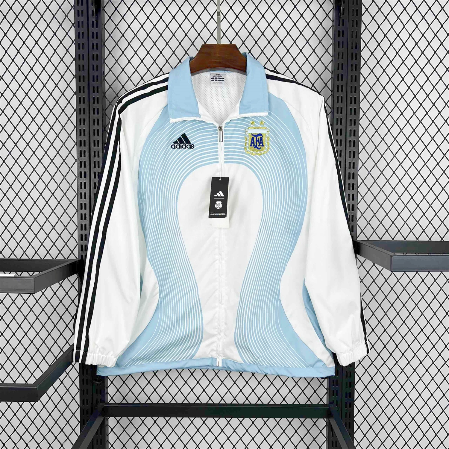 Argentina 25-26 Throwback Windbreaker Jacket - White with Blue Lines - ReplicasJersey
