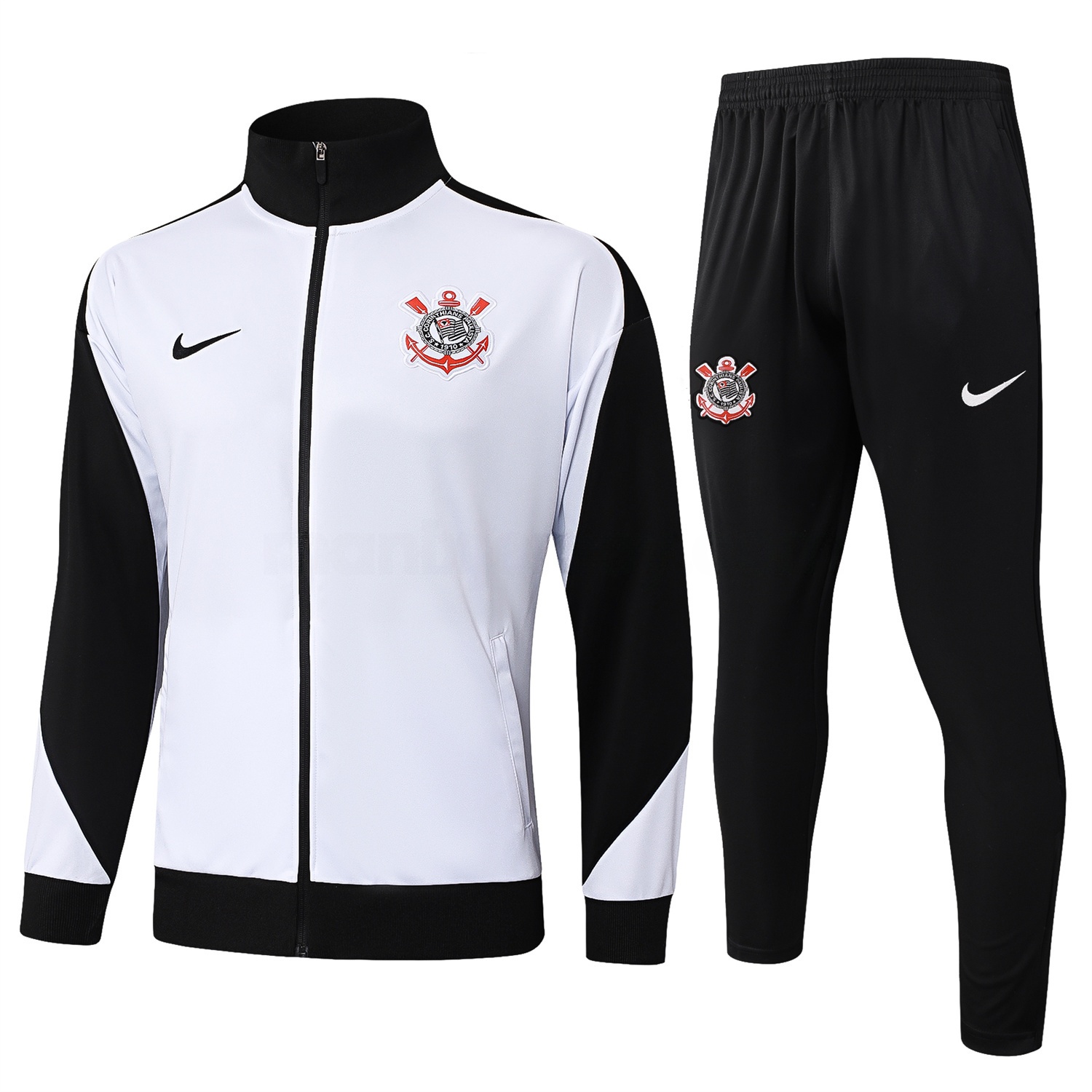 Corinthians 25-26 Jacket Training Tracksuit - White Jackets & Black Pants - ReplicasJersey