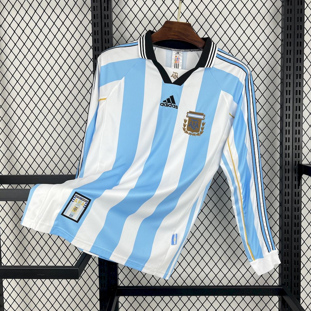 Retro Argentina 1998 Home Long Sleeves Jersey - ReplicasJersey