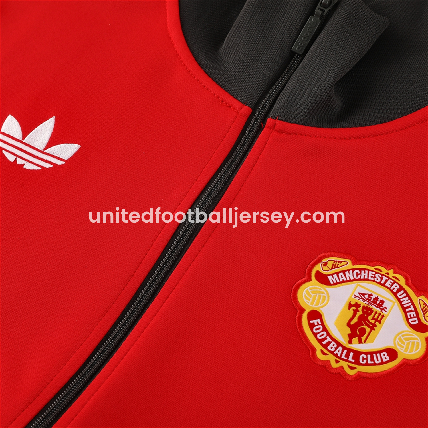 Manchester United 24-25 Throwback Jacket Training Tracksuit - Red Jackets & Grey Pants - ReplicasJersey