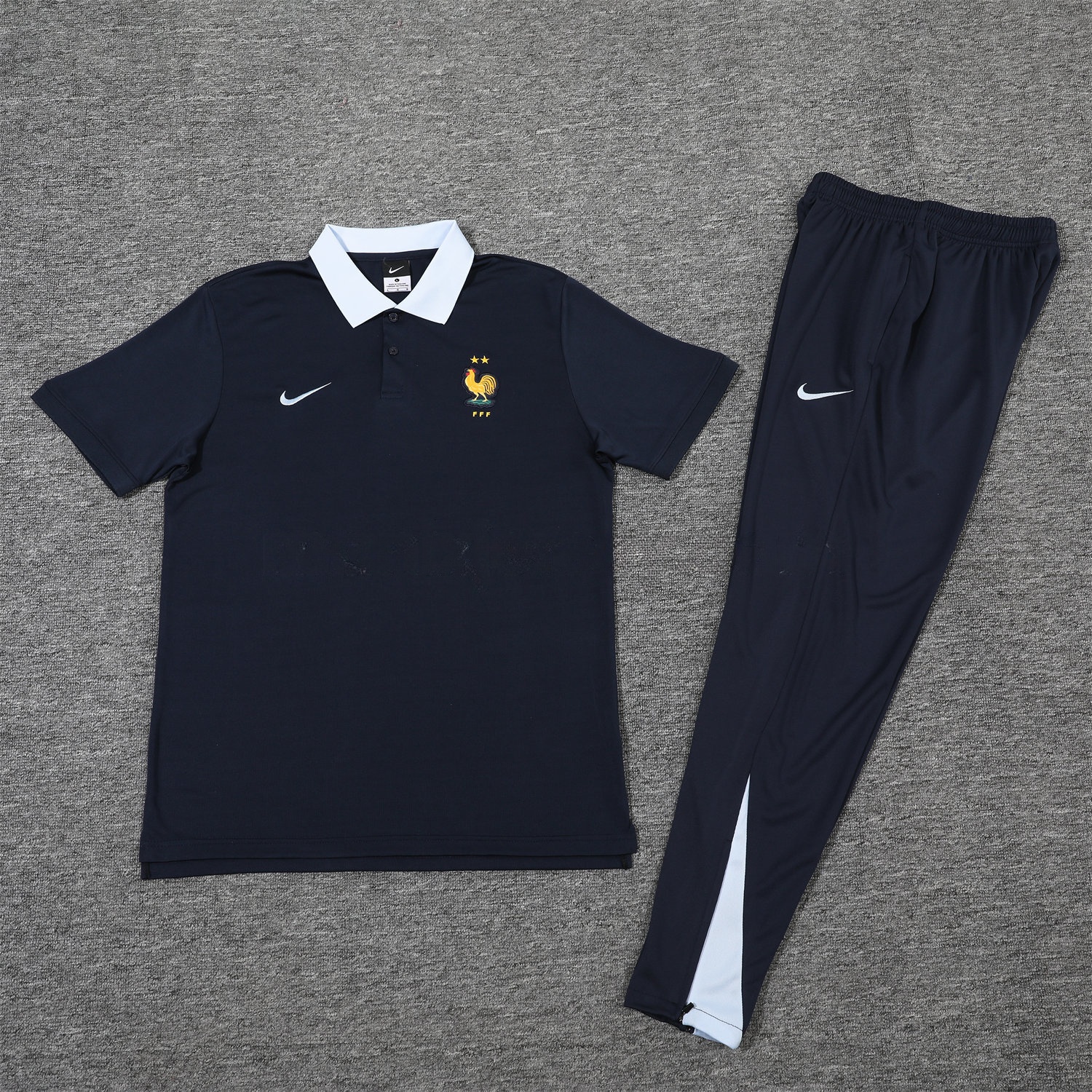 France 25-26 POLO Short-Sleeve Training Set - Deep Blue Top and Pants - ReplicasJersey
