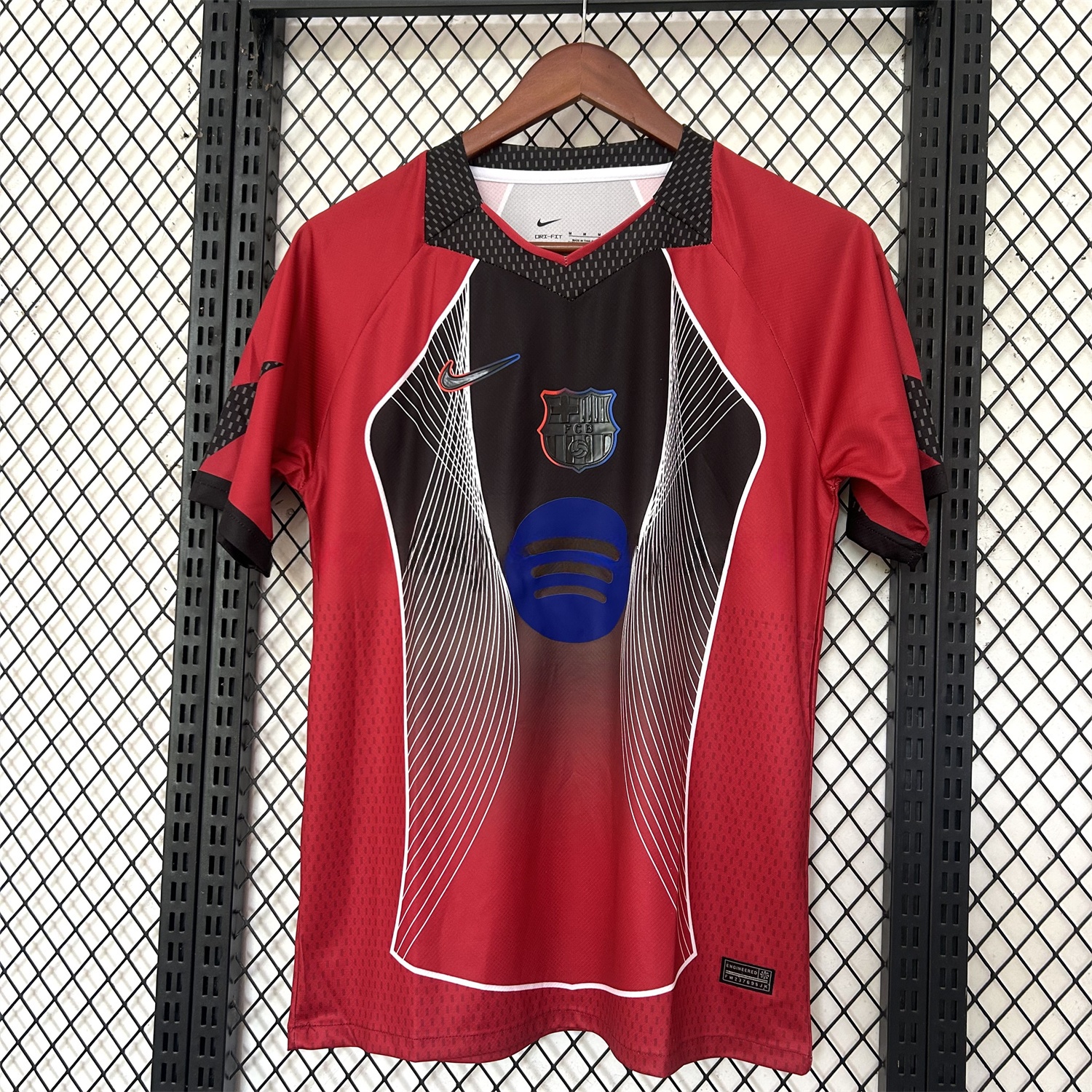 B.A.R.S.A 25-26 T90 White Black Lines Red Jersey - Fans Version - ReplicasJersey