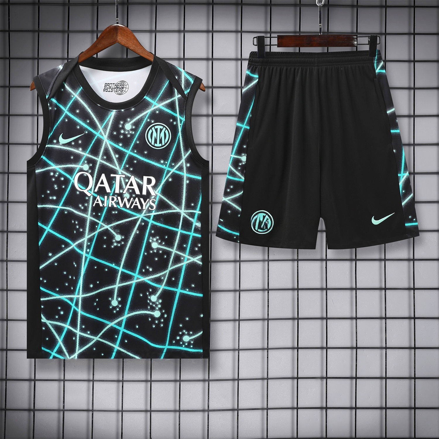 Inter Milan 25-26 Vest Training Set - Blue Fluorescent Rays Black Vest & Black Shorts - ReplicasJersey