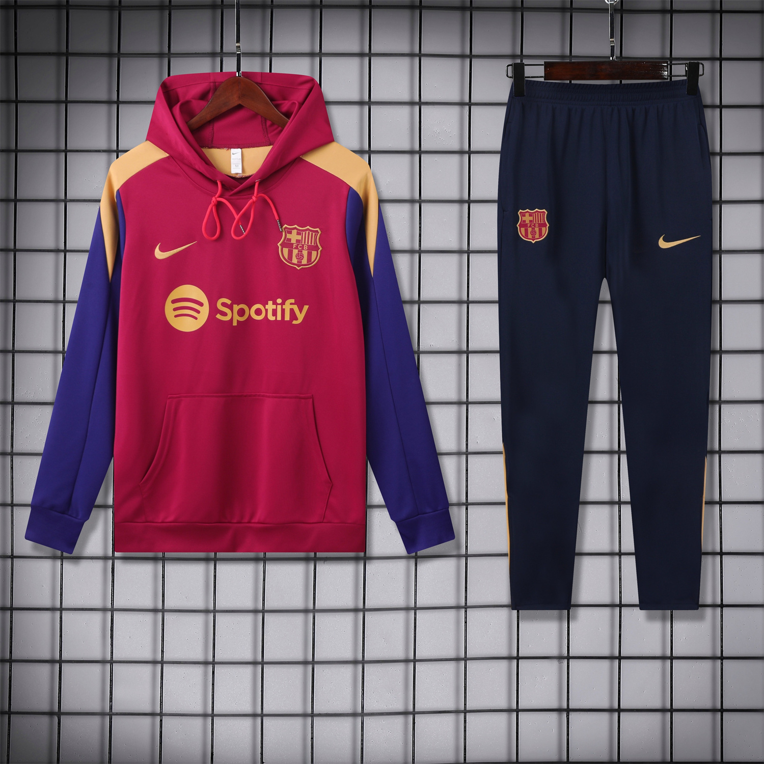 B.A.R.S.A 24-25 Training Hoodie Set - Red Hoodie and Deep Blue Pants - ReplicasJersey
