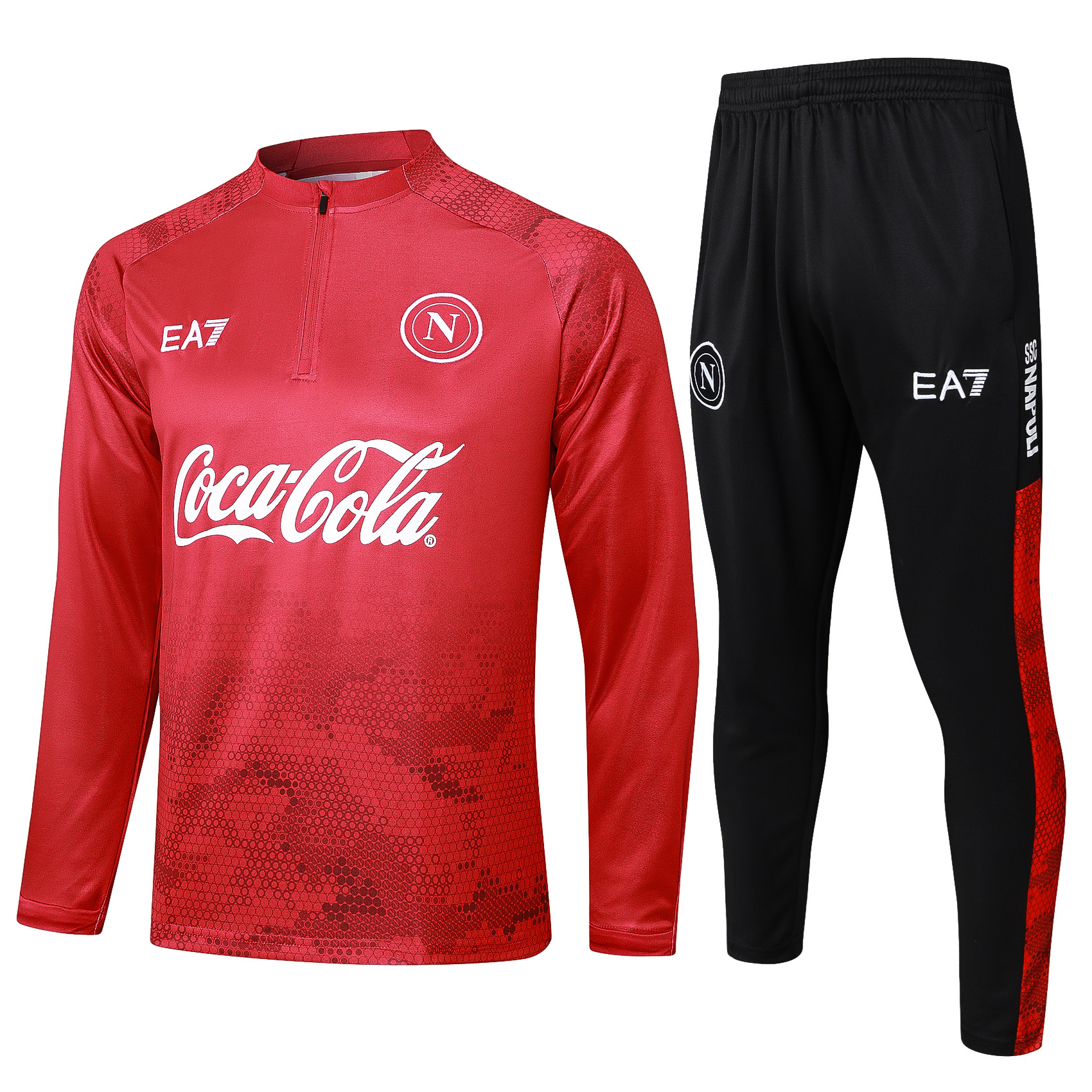 Napoli 24-25 Long Sleeve Training Set - Red Top and Black Pants - ReplicasJersey