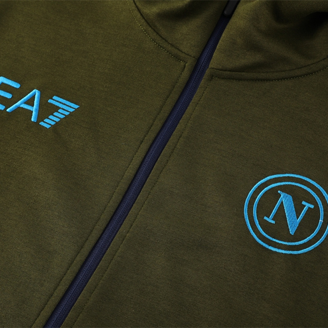 Napoli 24-25 Hooded Jacket Training Tracksuit - Army Green Top and Deep Blue Pants - ReplicasJersey
