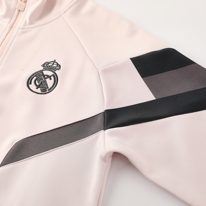 Real Madrid 24-25 Jacket Training Tracksuit - Light Pink Top and Black Pants - ReplicasJersey