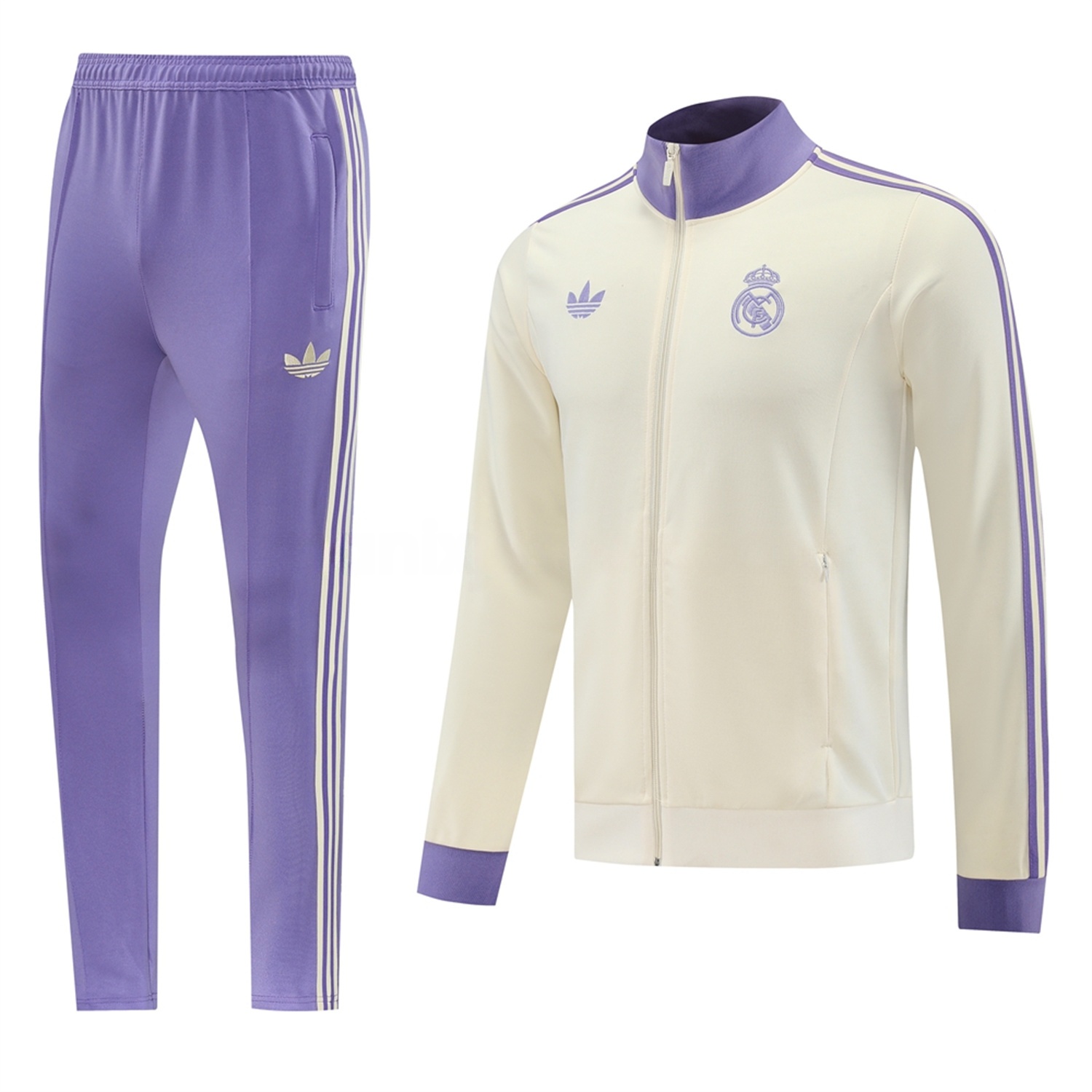 Real Madrid 24-25 Throwback Jacket Training Tracksuit - Off-white Jackets & Purple Pants - ReplicasJersey