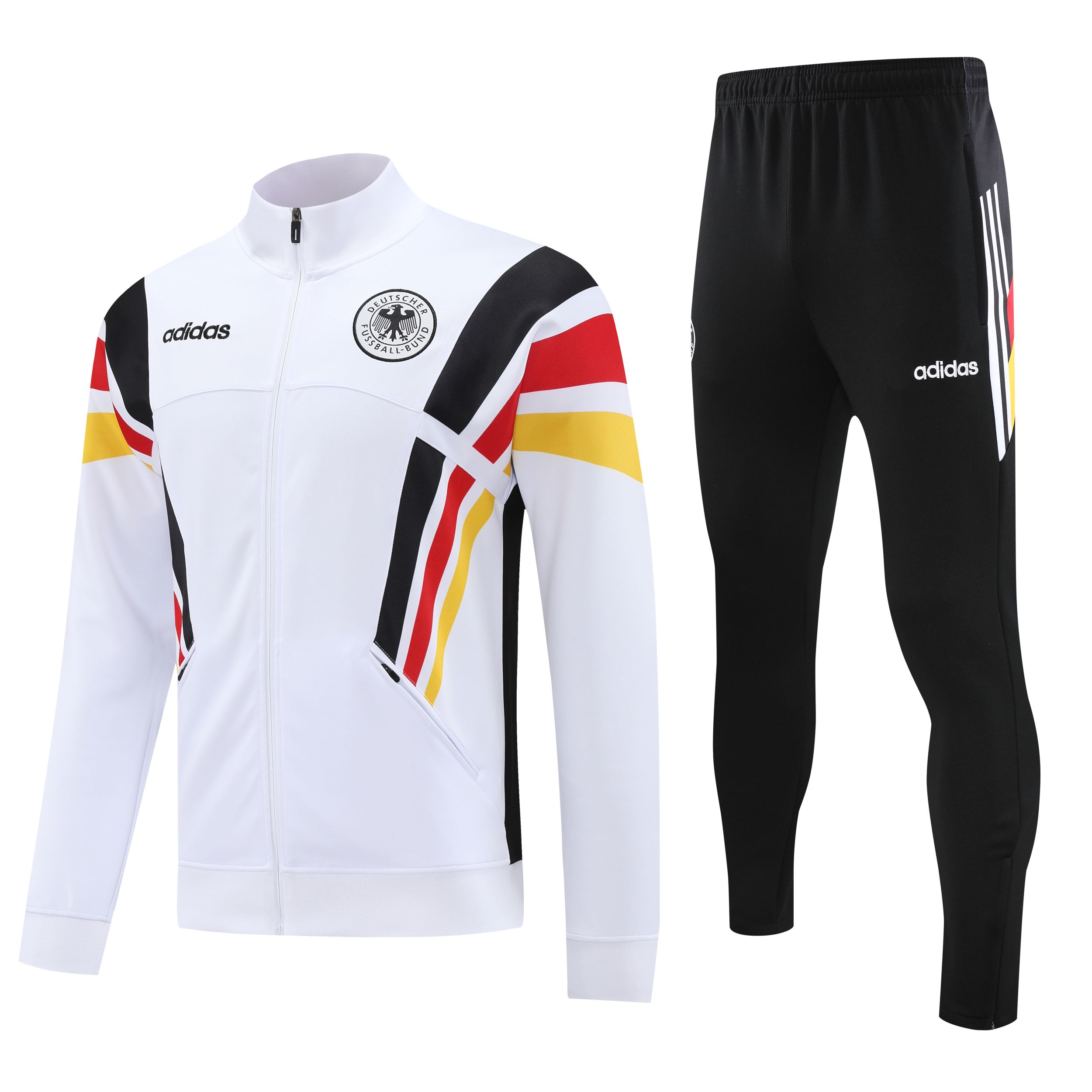 Germany 2024 Jacket Training Tracksuit - White With Yellow, Red And Black Stripe - ReplicasJersey