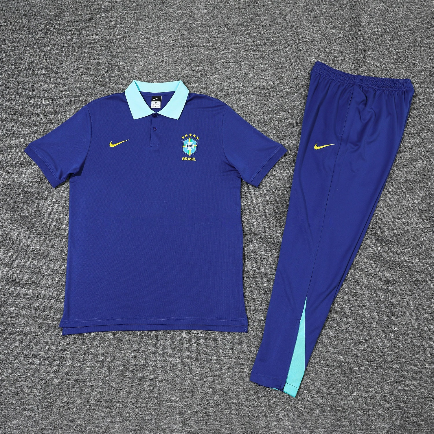 Brazil 25-26 POLO Short-Sleeve Training Set - Blue Top and Pants - ReplicasJersey