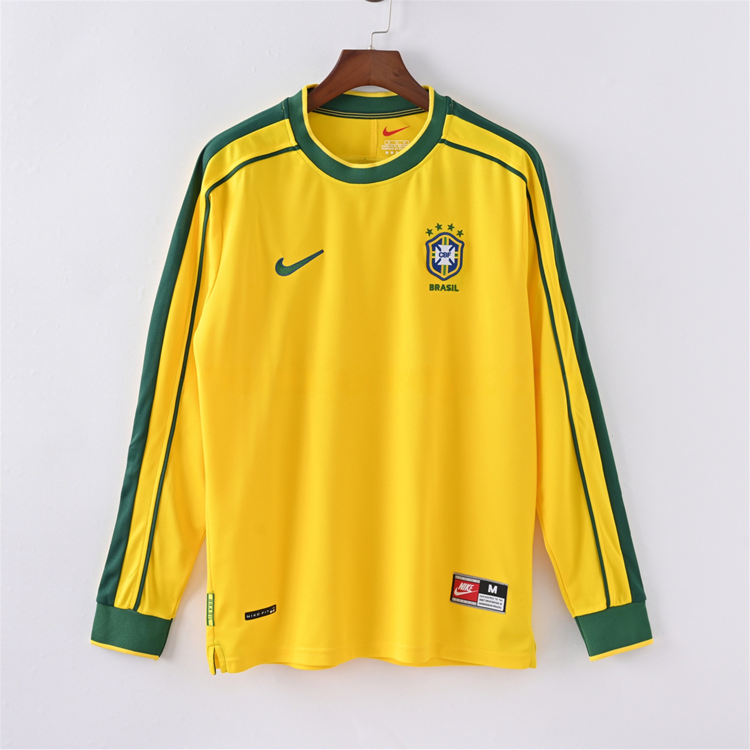 Retro Brazil 1998 Home Long Sleeves Jersey - ReplicasJersey