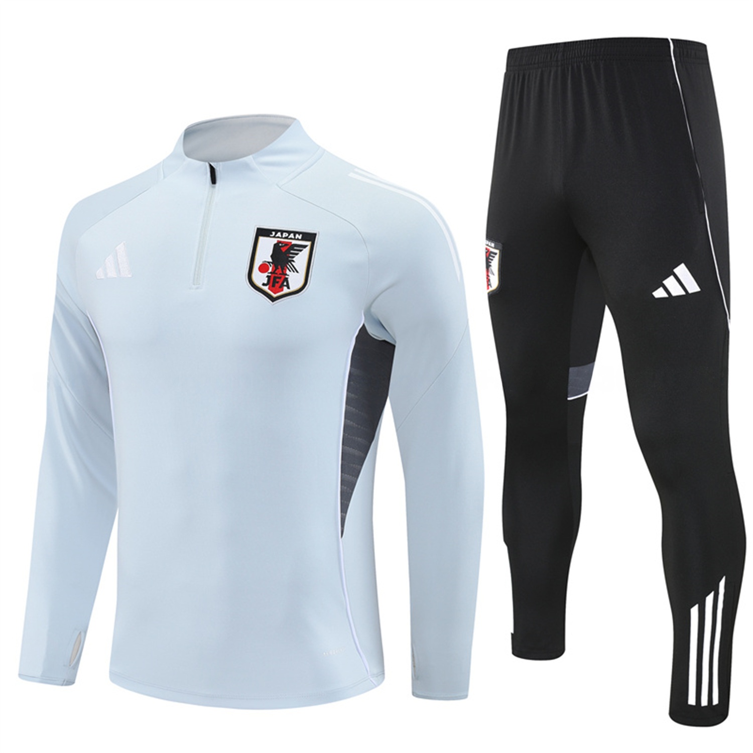 Japan 25-26 Long Sleeve Training Set - Light Grey Top and Black Pants - ReplicasJersey