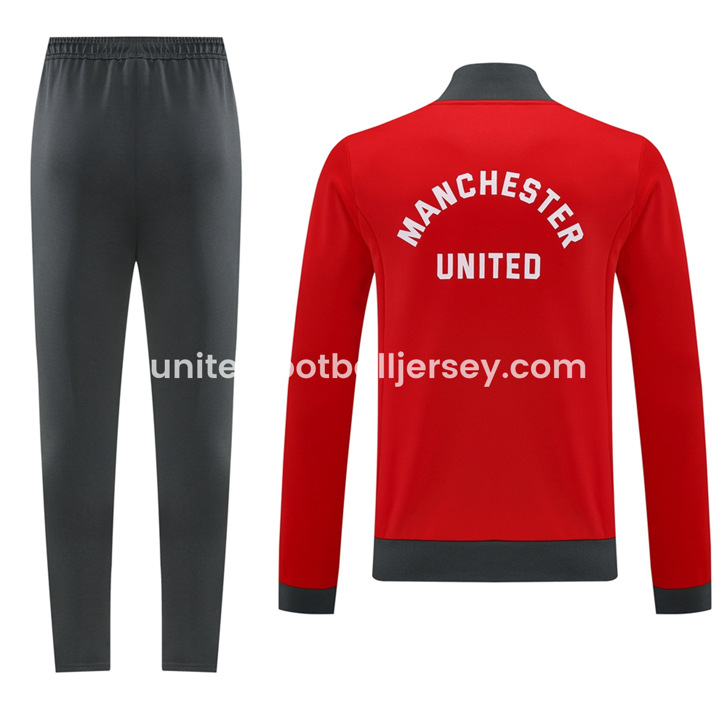 Manchester United 24-25 Throwback Jacket Training Tracksuit - Red Jackets & Grey Pants - ReplicasJersey