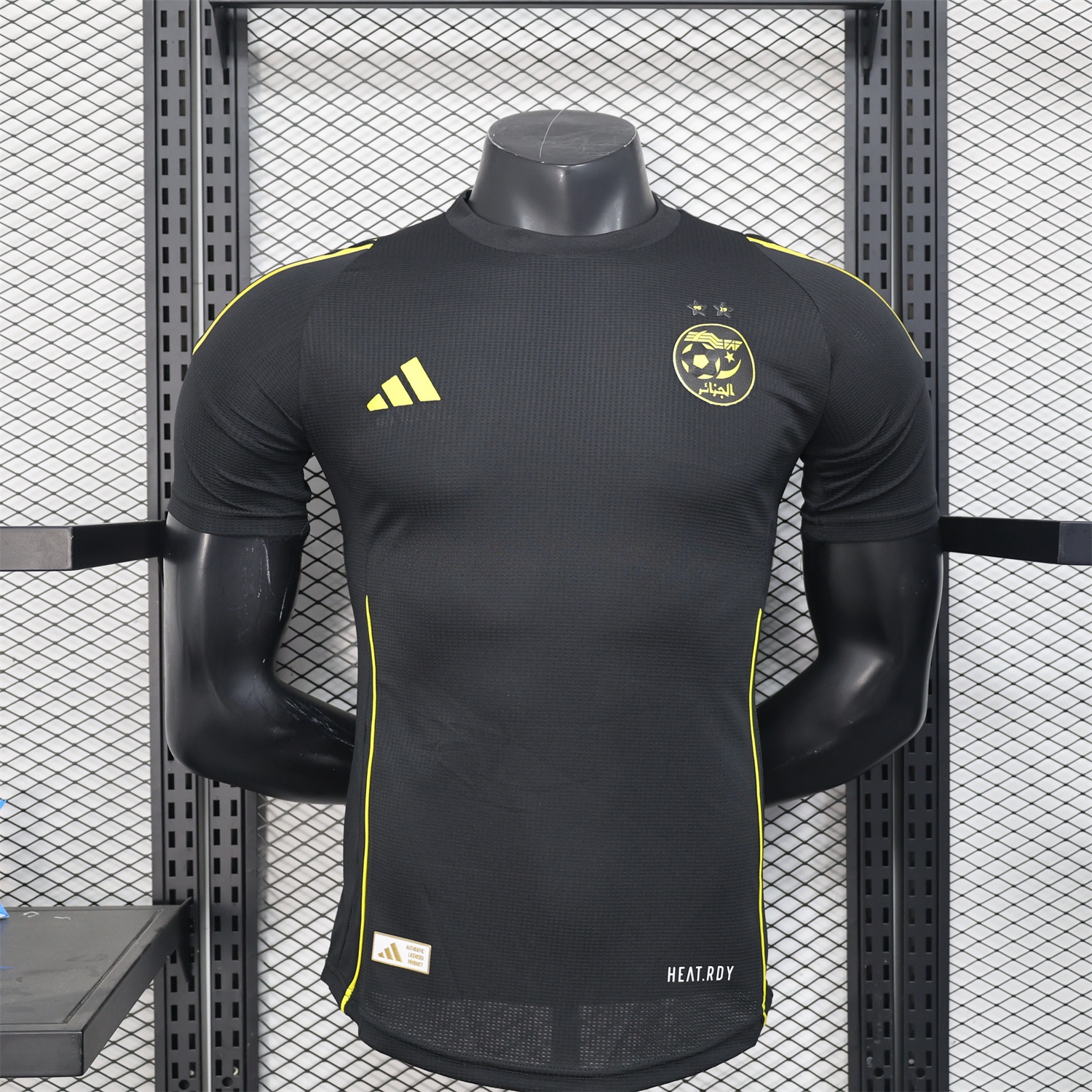 Algeria 25-26 Pure Black Jersey with Yellow Line - Player Version - ReplicasJersey