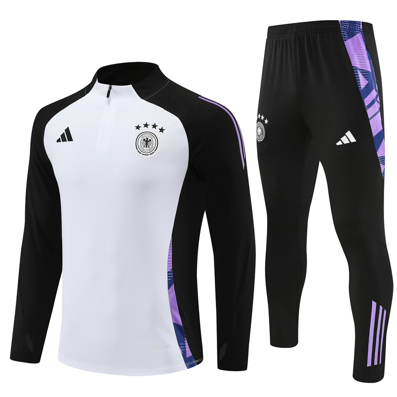 Germany 2024 Long Sleeve Training Set - White With Black - ReplicasJersey