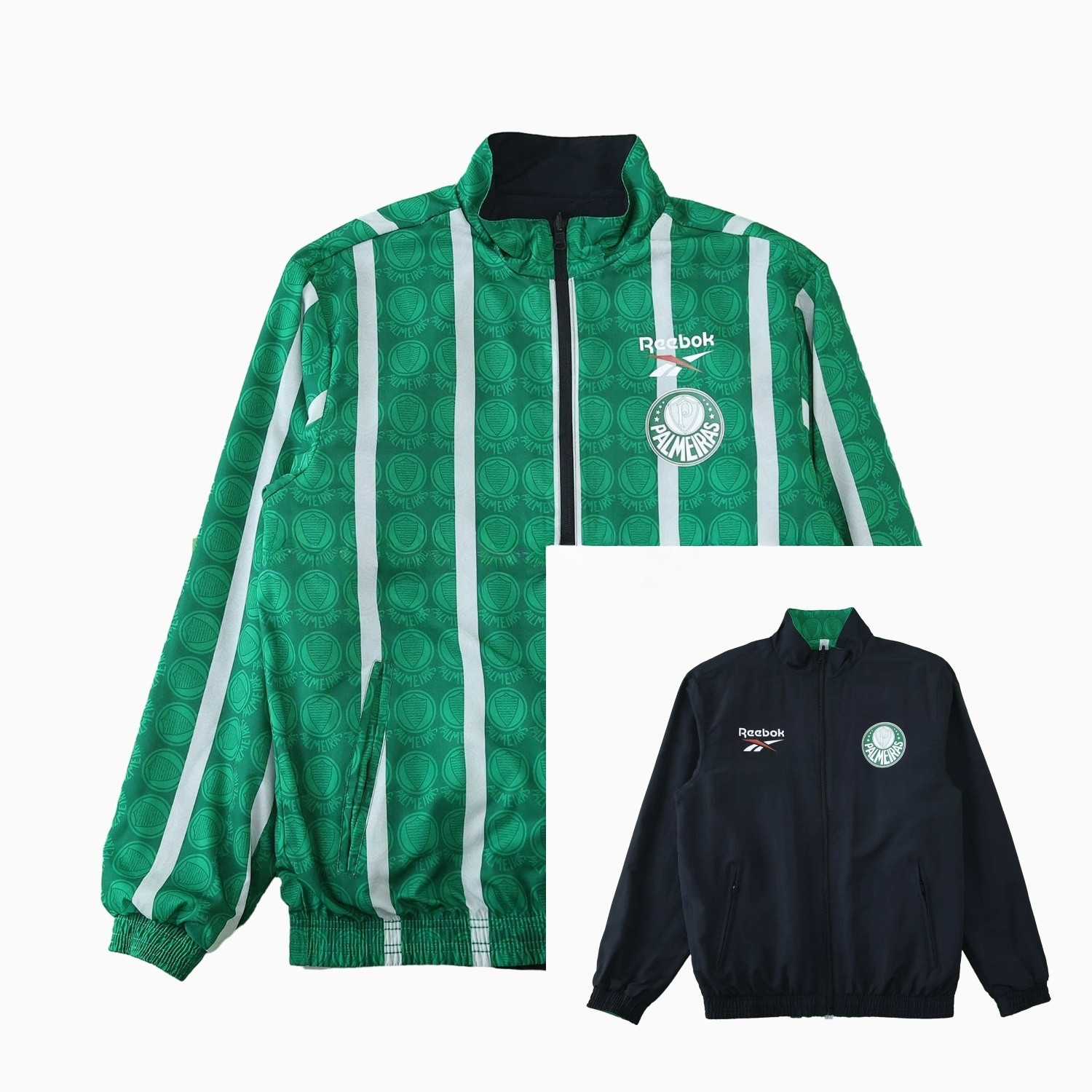 Palmeiras 25-26 Double Sided Reversible Windbreaker - Black & Green - ReplicasJersey