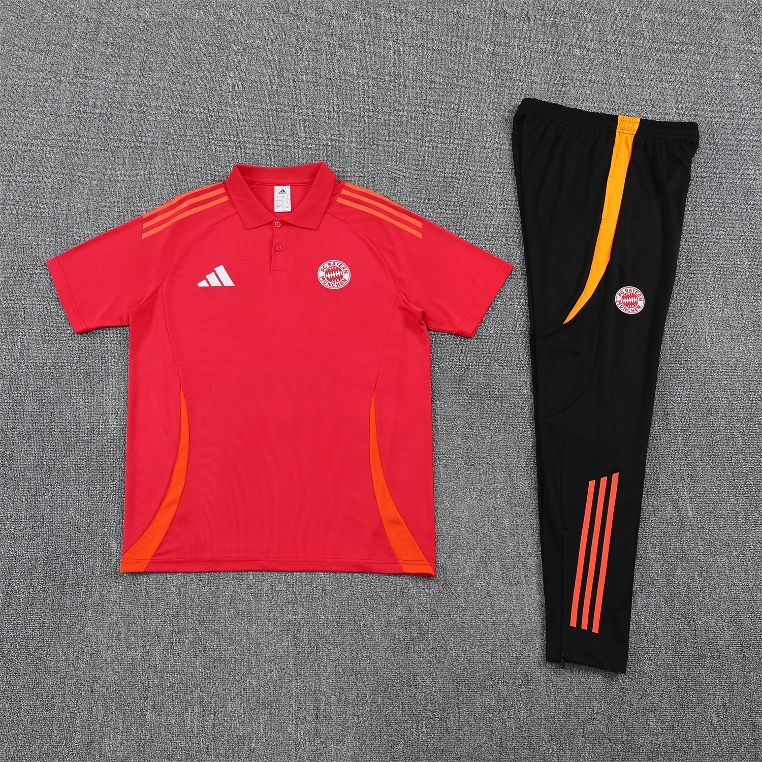 Bayern Munich 25-26 POLO Short-Sleeve Training Set - Red Top and Black Pants - ReplicasJersey