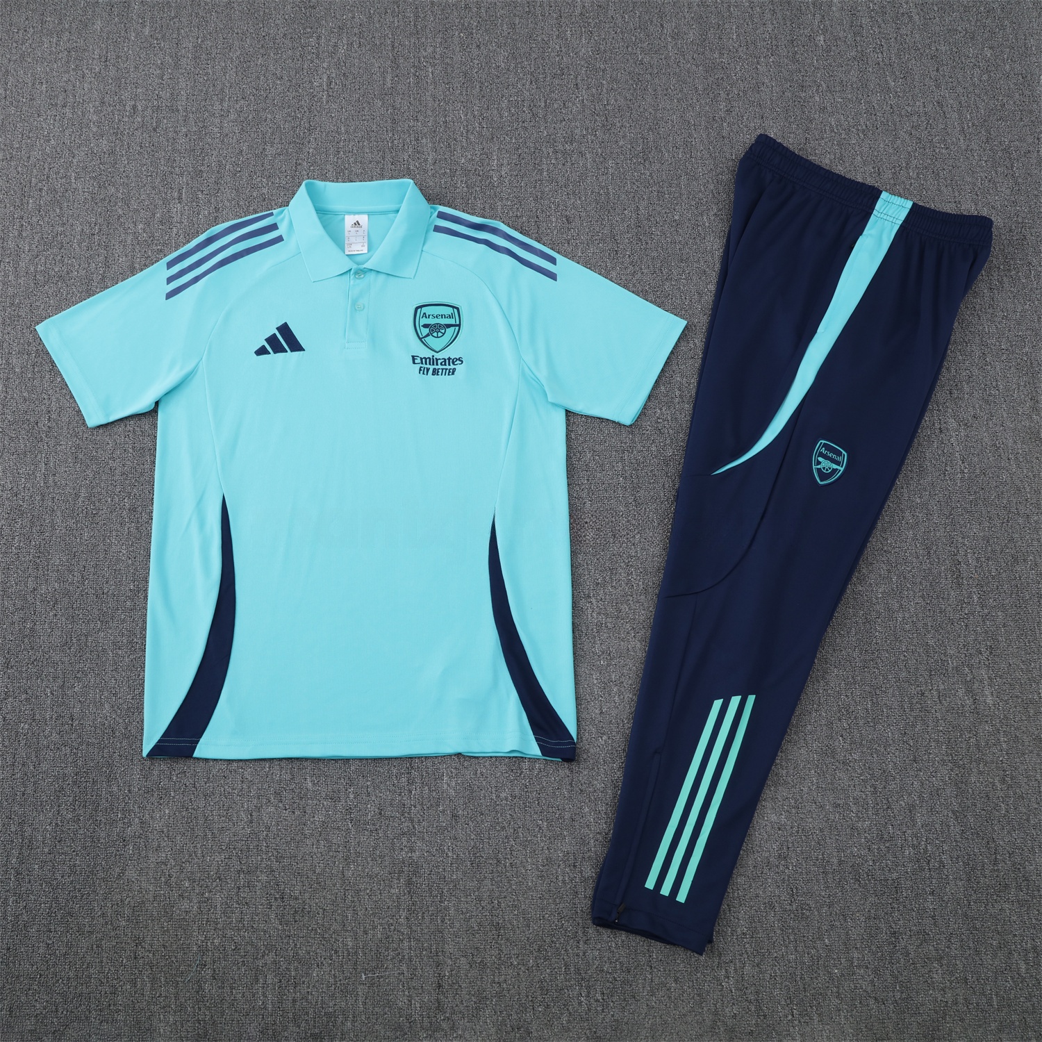 Arsenal 25-26 POLO Short-Sleeve Training Set - Cyan Top and Deep Blue Pants - ReplicasJersey