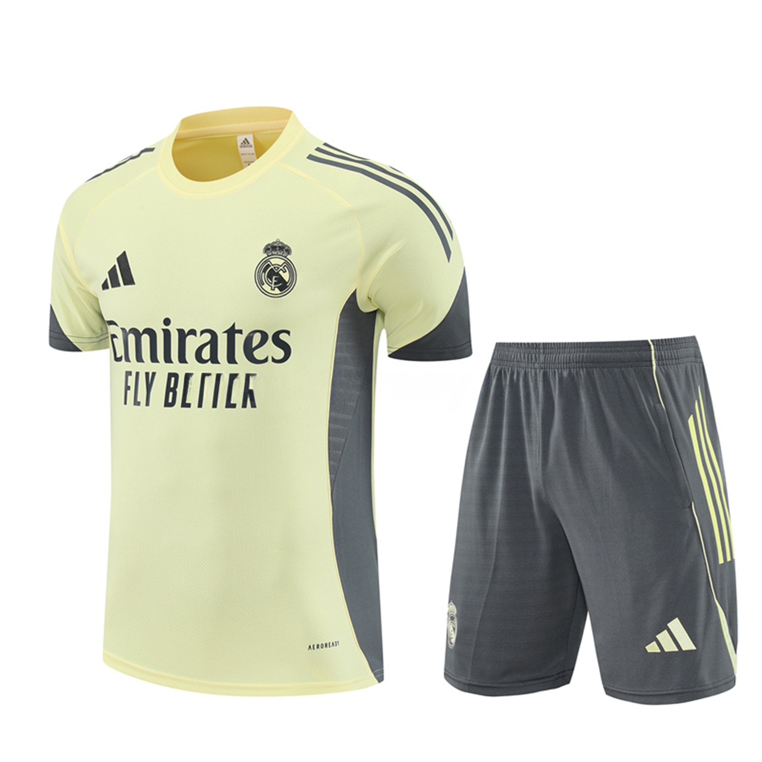 Real Madrid 25-26 Short-Sleeve Training Set - Yellow Top and Grey Shorts - ReplicasJersey