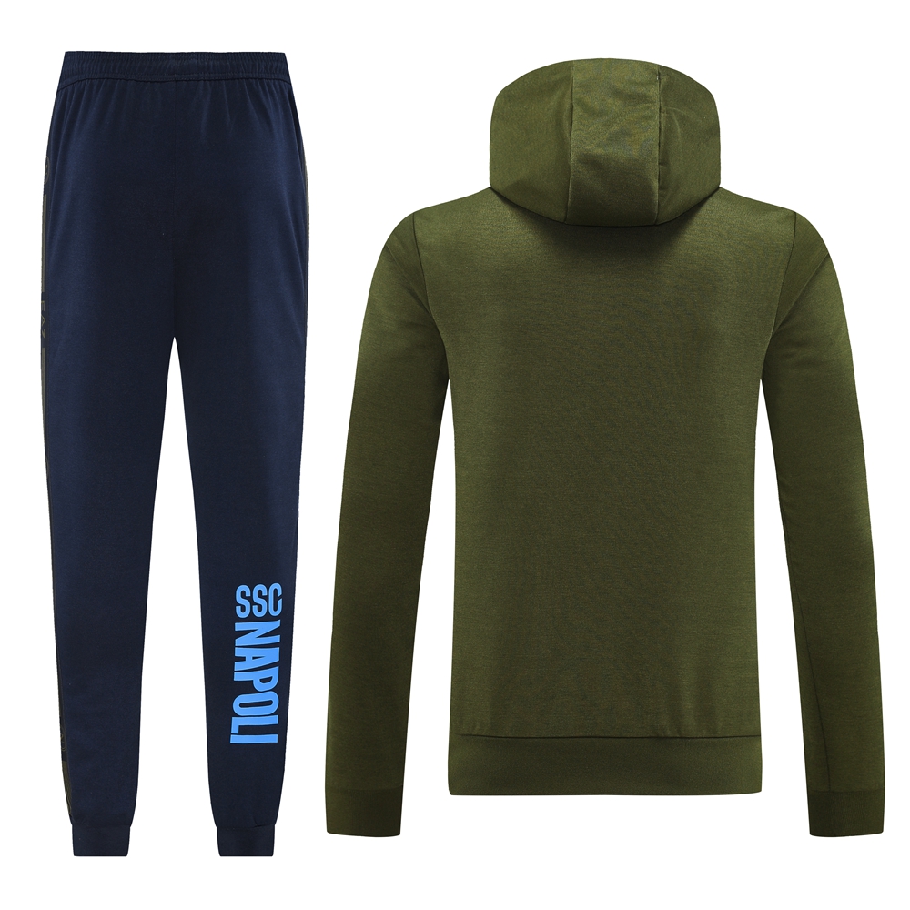 Napoli 24-25 Hooded Jacket Training Tracksuit - Army Green Top and Deep Blue Pants - ReplicasJersey