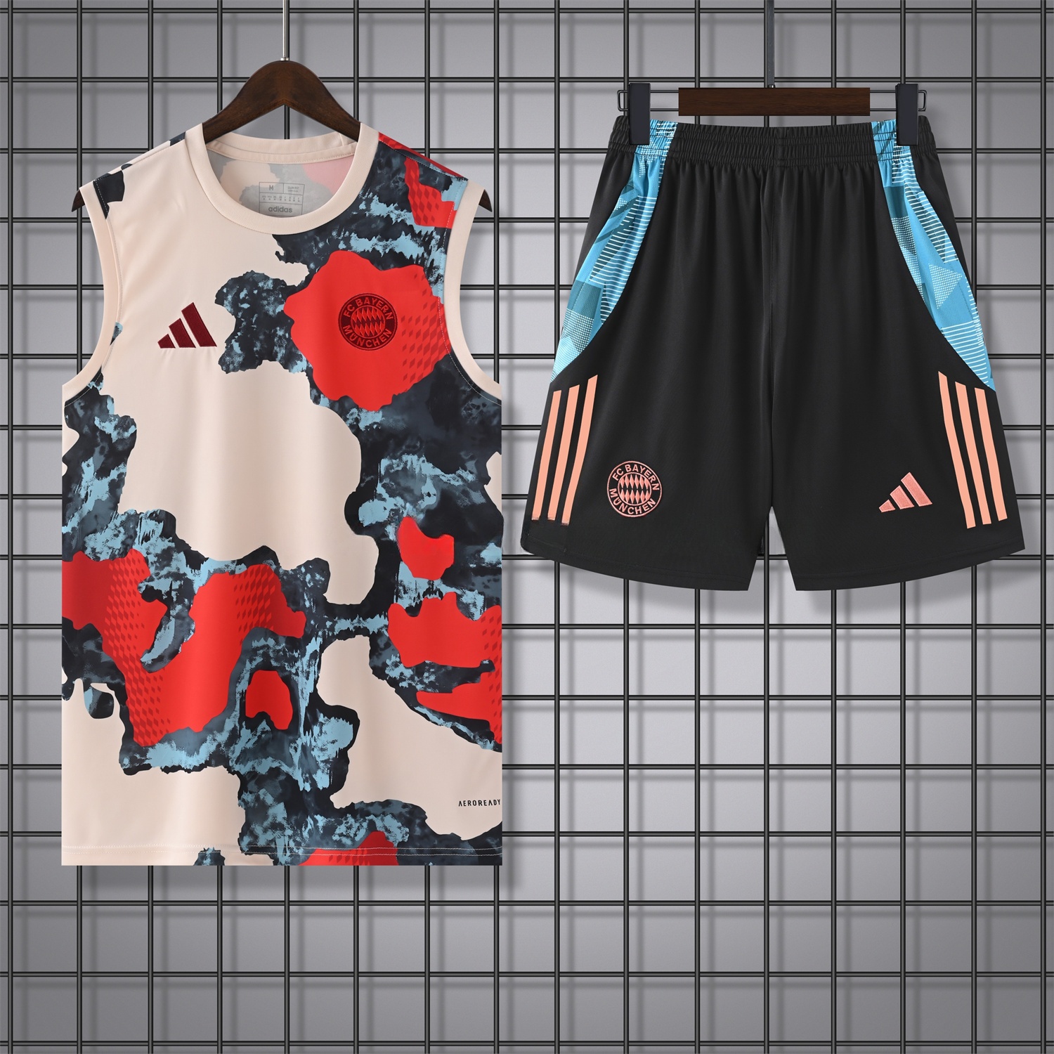 Bayern Munich 24-25 Pre-Match Vest Training Set - CamouflageTop & Black Shorts - ReplicasJersey