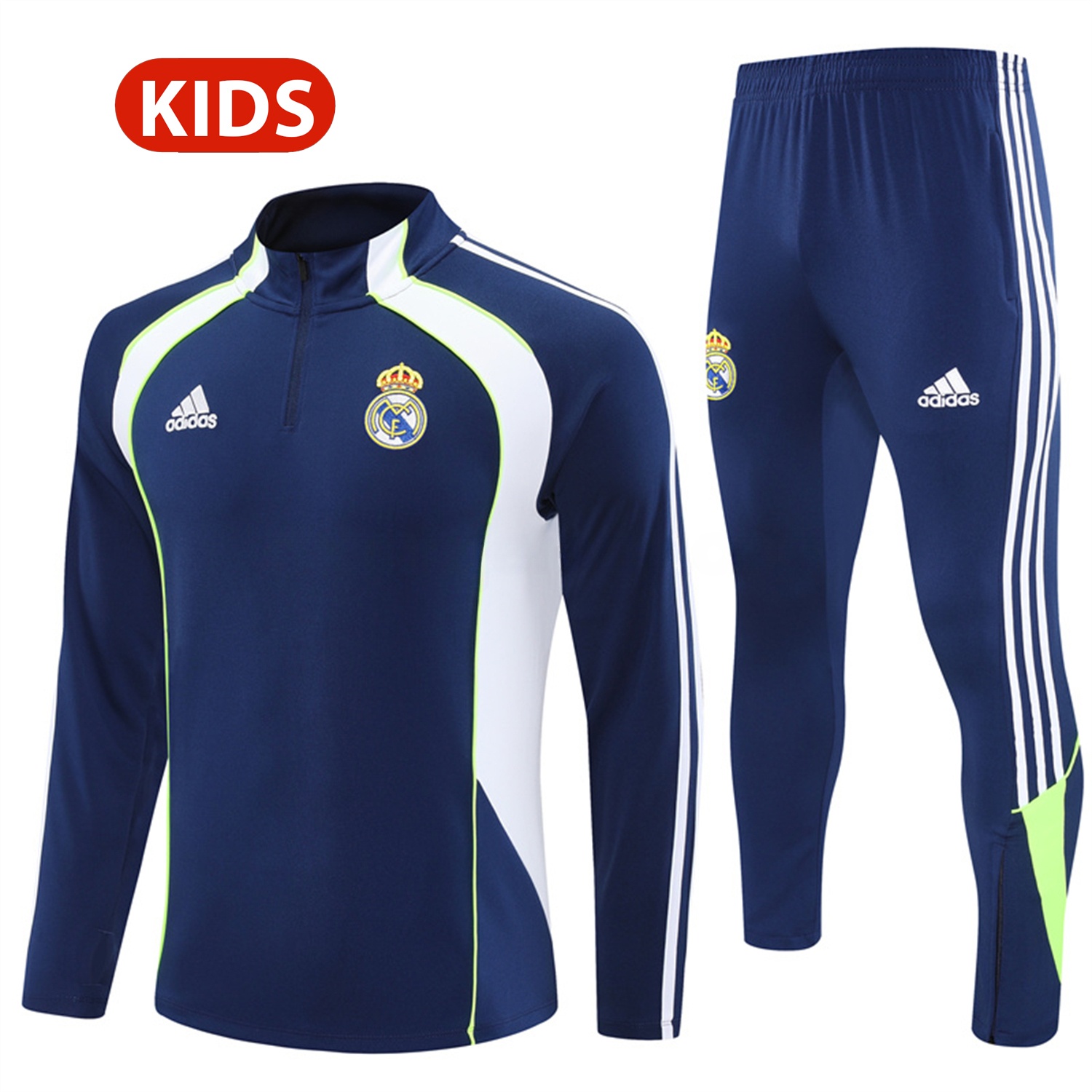 Real Madrid 25-26 Kids Long Sleeve Training Set - Throwback Royal Blue Top and Pants - ReplicasJersey