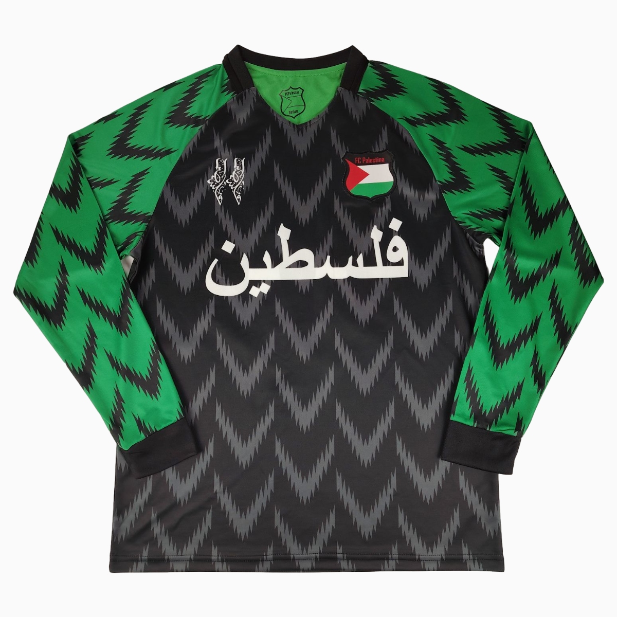 FC Palestina 24-25 Black and Green Arrow Pattern Long Sleeve Jersey with Arabic and Pattern - ReplicasJersey