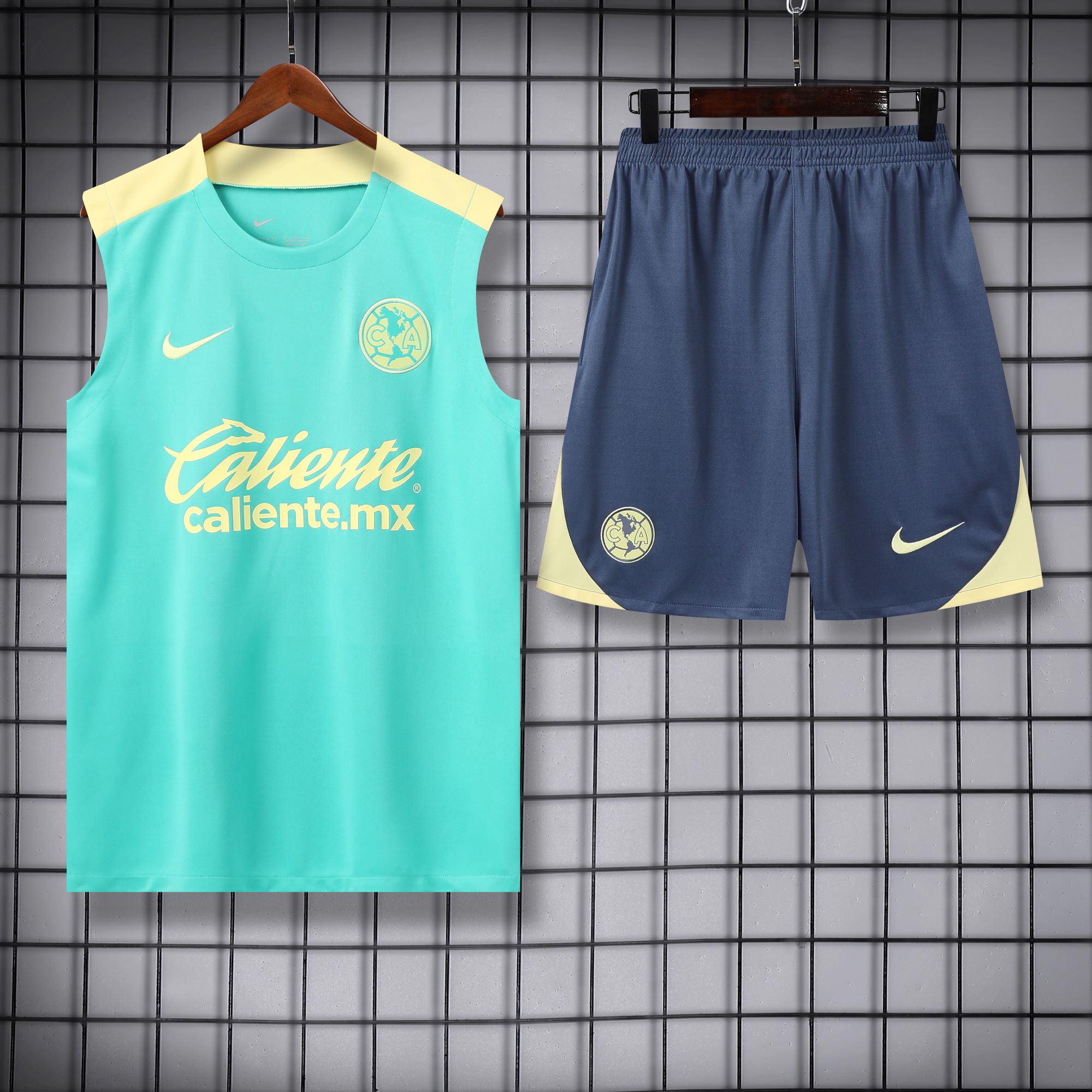 Club América 24-25 Vest Training Set - Light Green Vest & Grey Shorts - ReplicasJersey