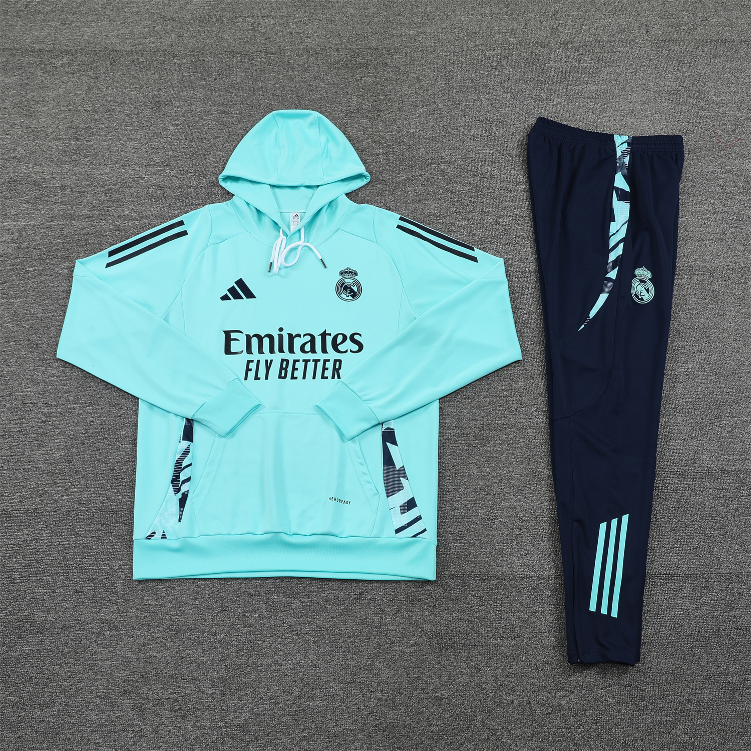 Real Madrid 24-25 Training Hoodie Set - Cyan Hoodie and Deep Blue Pants - ReplicasJersey