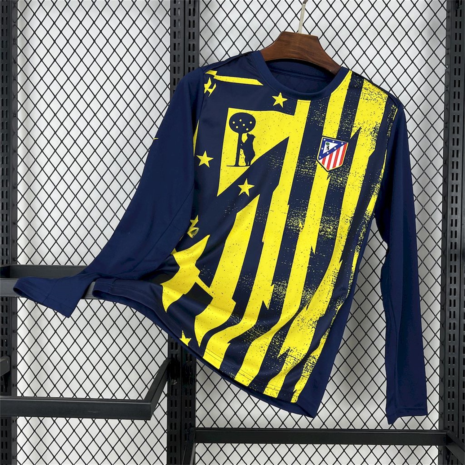 Atletico Madrid 25-26 Yellow Blue Stripes Pre-Match Training Long Sleeves Jersey - Fans Version - ReplicasJersey