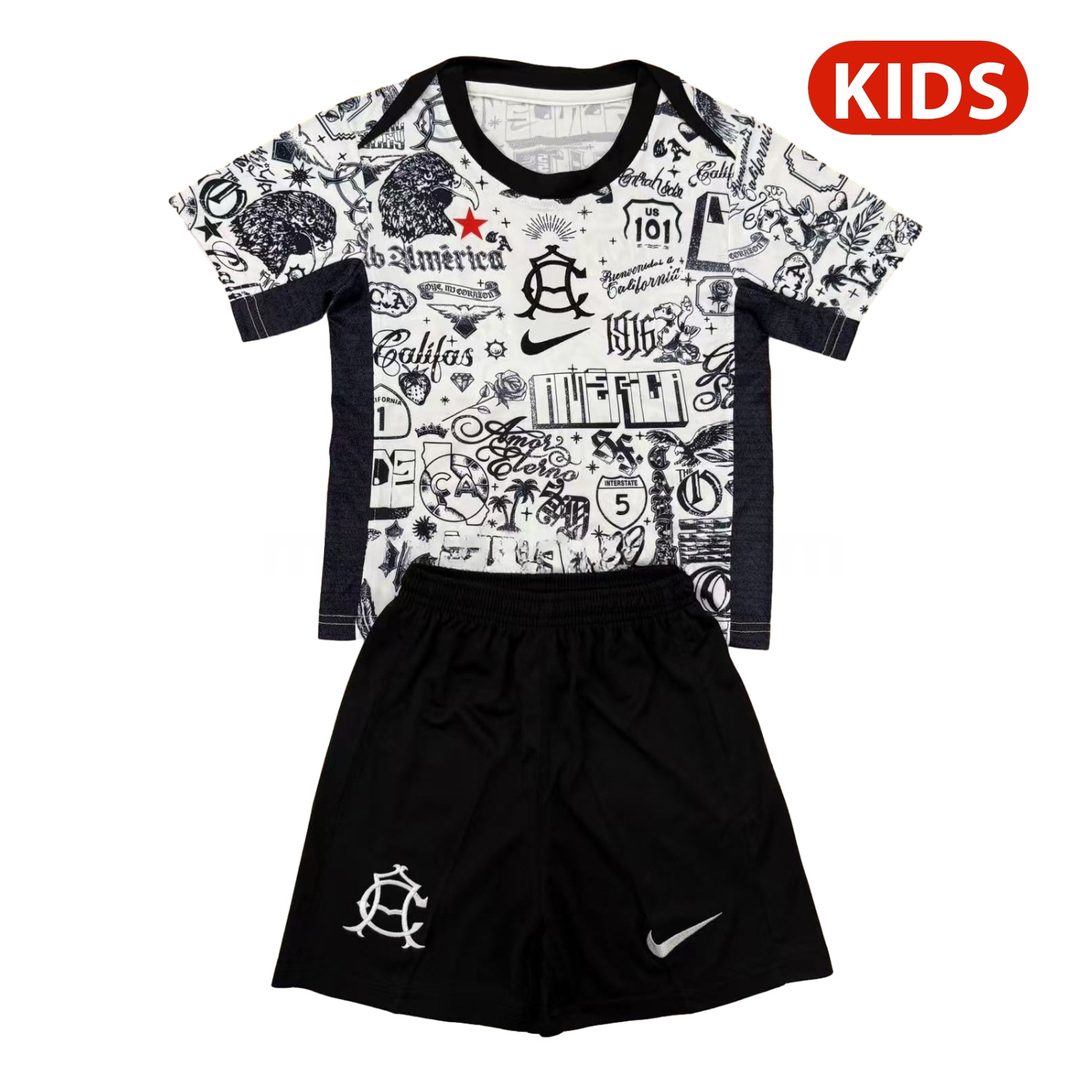 Club América 24-25 Pre-match Black and White Graffiti Training Kids Kit - ReplicasJersey