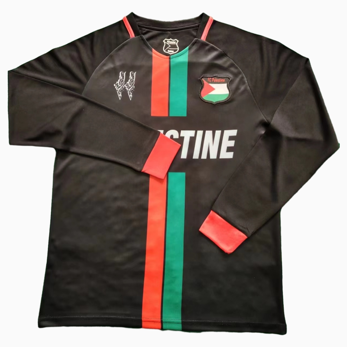 FC Palestina 24-25 Black Centre Striped Long Sleeve Jersey with English - ReplicasJersey