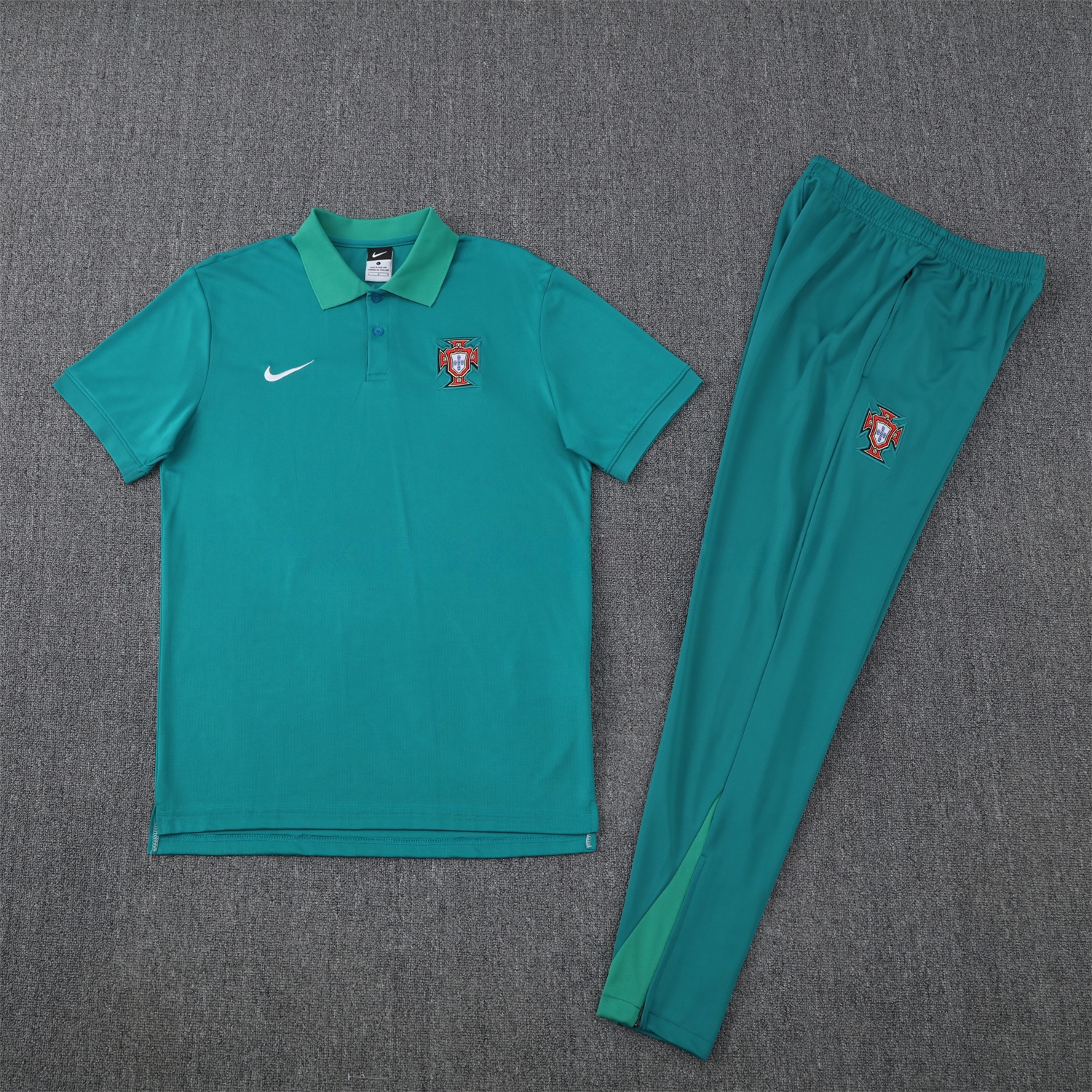 Portugal 25-26 POLO Short-Sleeve Training Set - Blue Green Top and Pants - ReplicasJersey