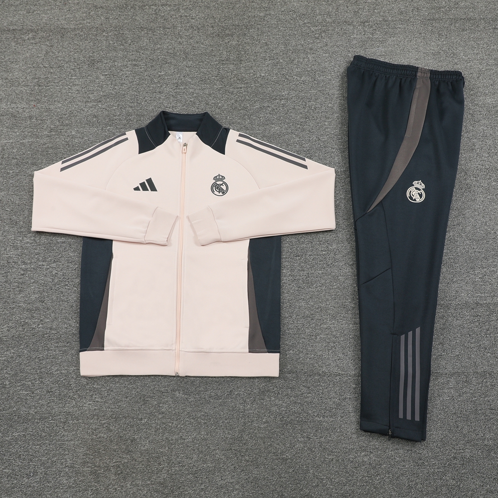 Real Madrid 24-25 Jacket Training Tracksuit - Light Pink Top and Deep Grey Pants - ReplicasJersey