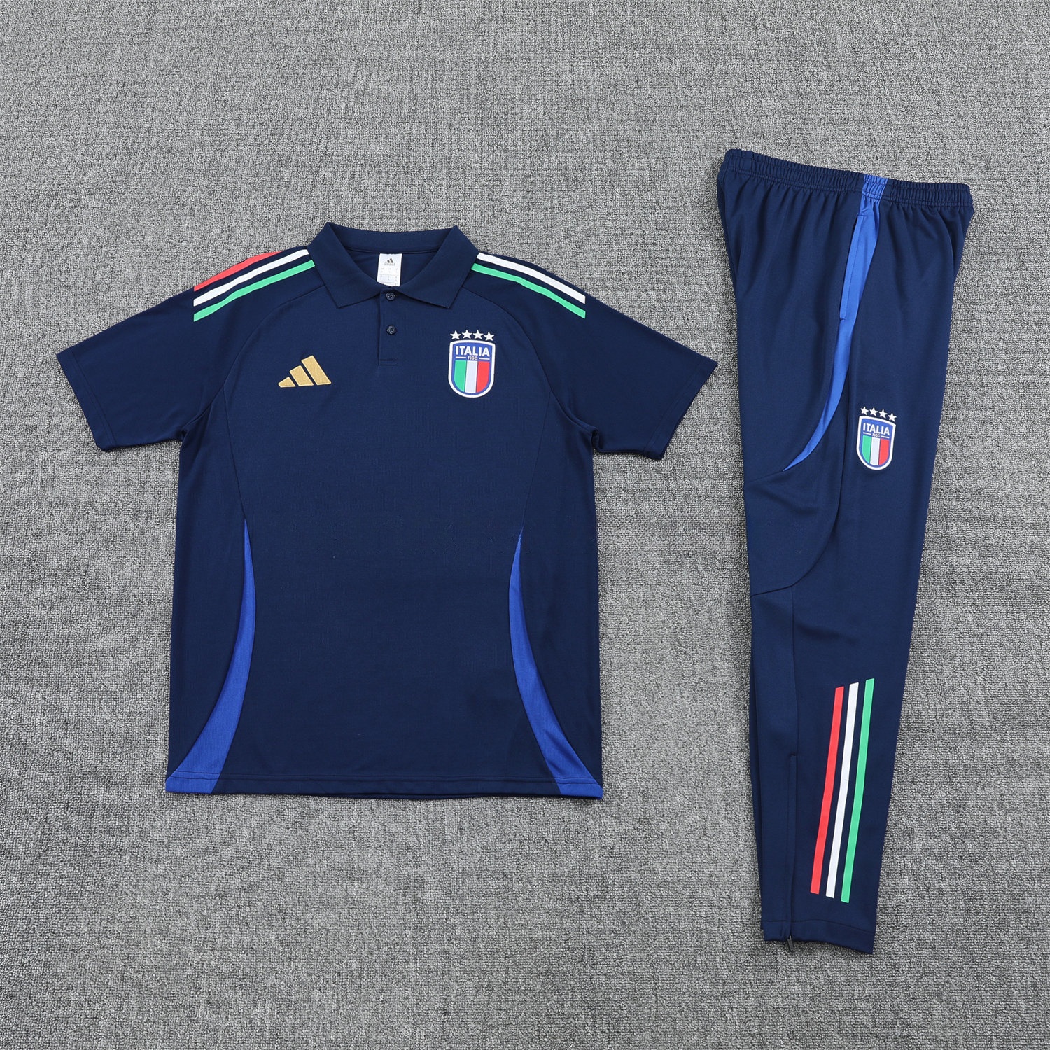 Italy 25-26 POLO Short-Sleeve Training Set - Deep Blue Top and Pants - ReplicasJersey