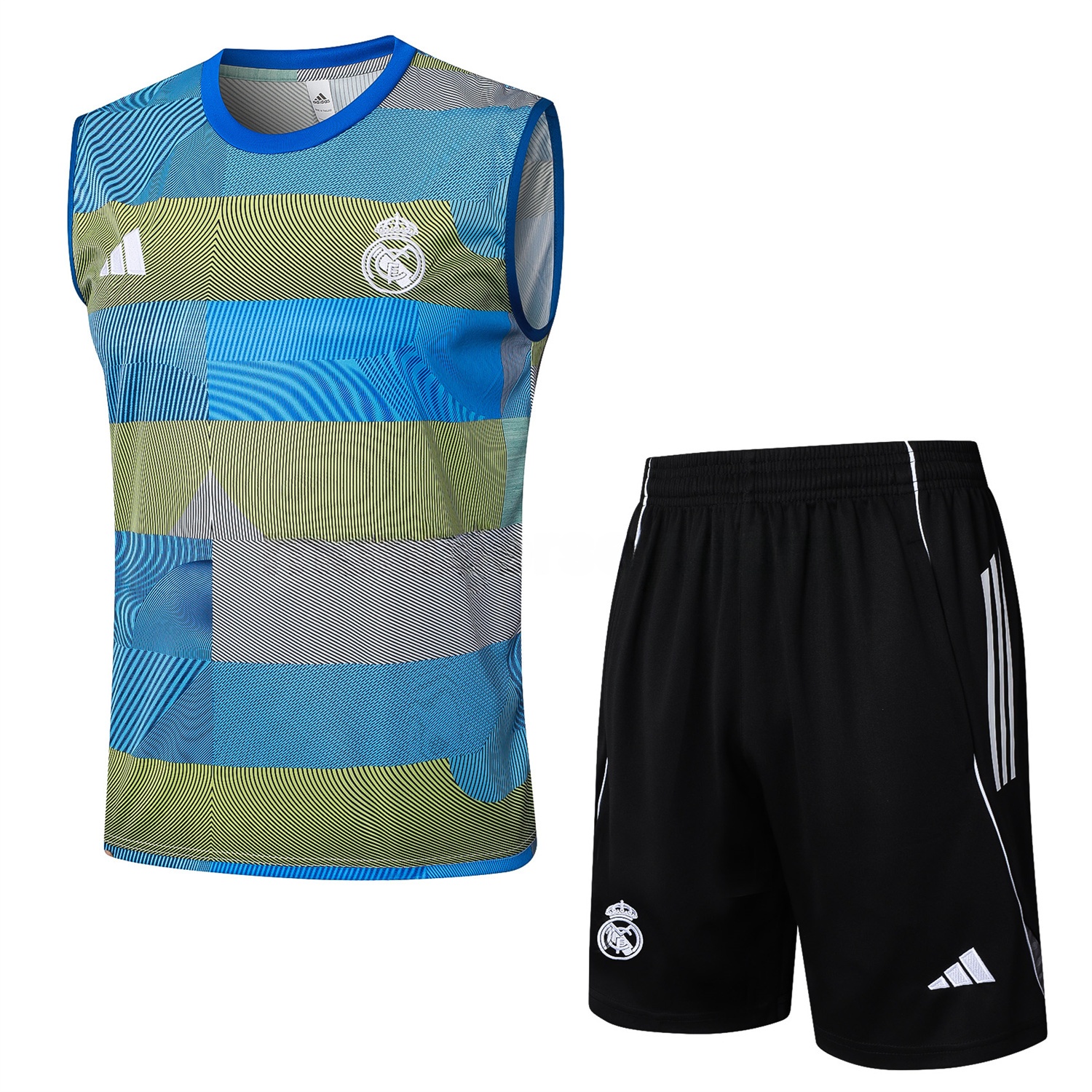 Real Madrid 25-26 Vest Training Set - Blue-Gray Camouflage Vest and Black Shorts - ReplicasJersey