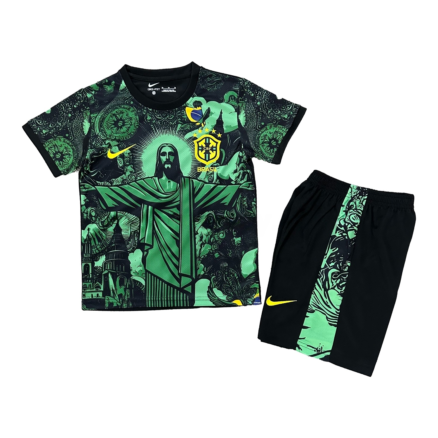 Brazil 25-26 Christ the Redeemer Statue Kids Kit - Green - ReplicasJersey