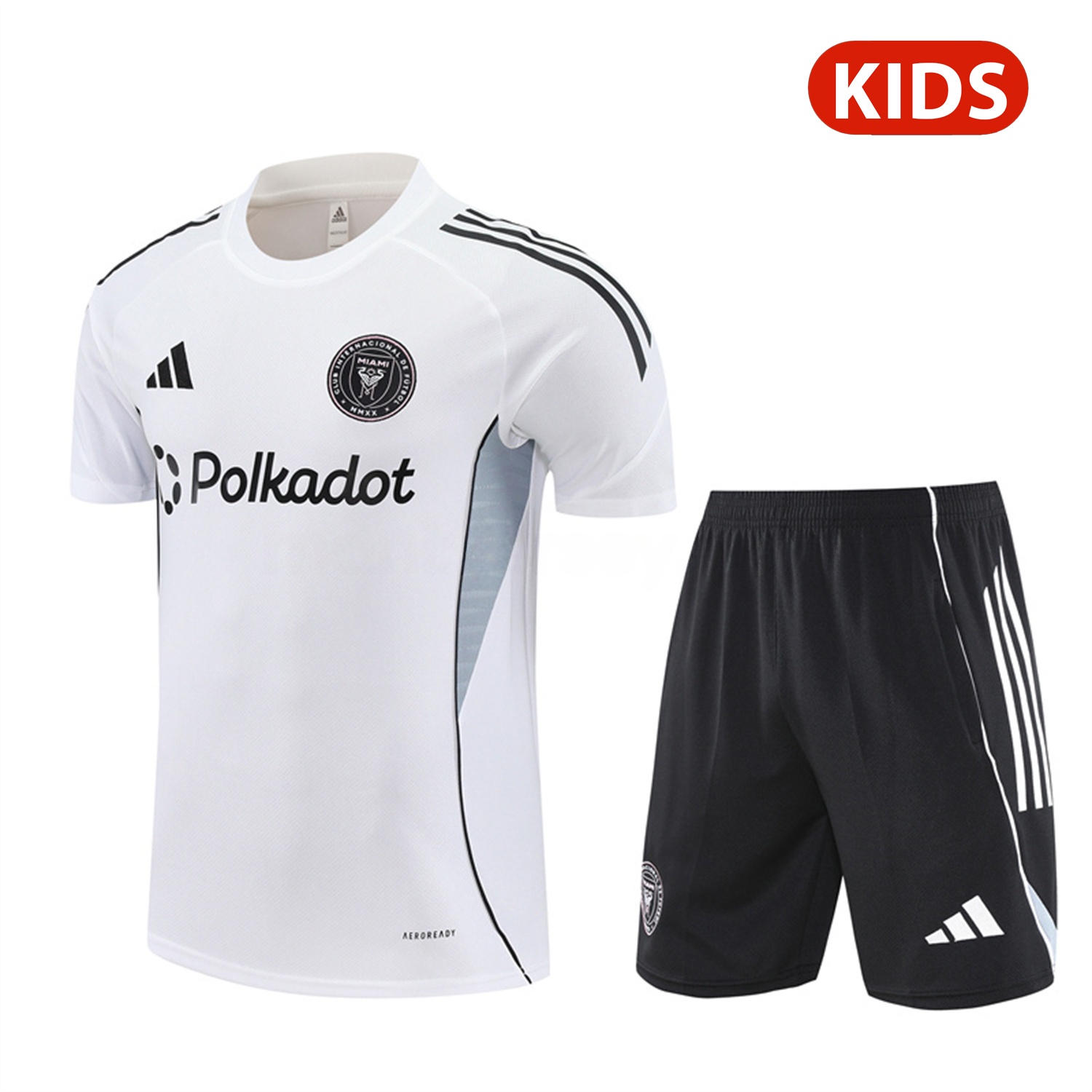 INT M.A.M 25-26 Kids Short-Sleeve Training Set - White Top and Black Shorts - ReplicasJersey