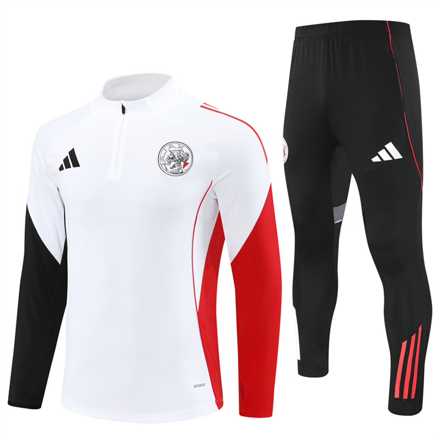 Ajax 25-26 Long Sleeve Training Set - White Top and Black Pants - ReplicasJersey