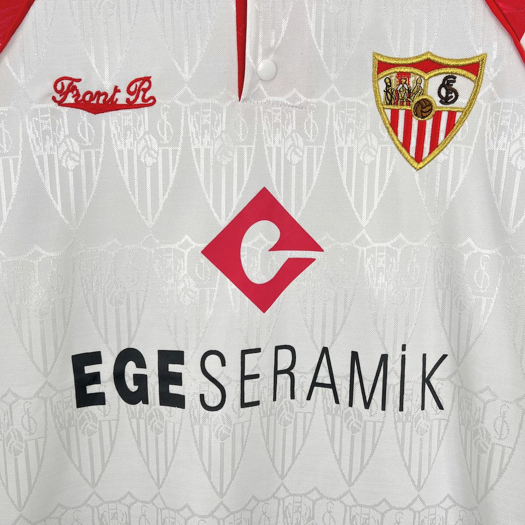Retro Sevilla FC 1992-93 Home Jersey with Chest Sponsor - ReplicasJersey
