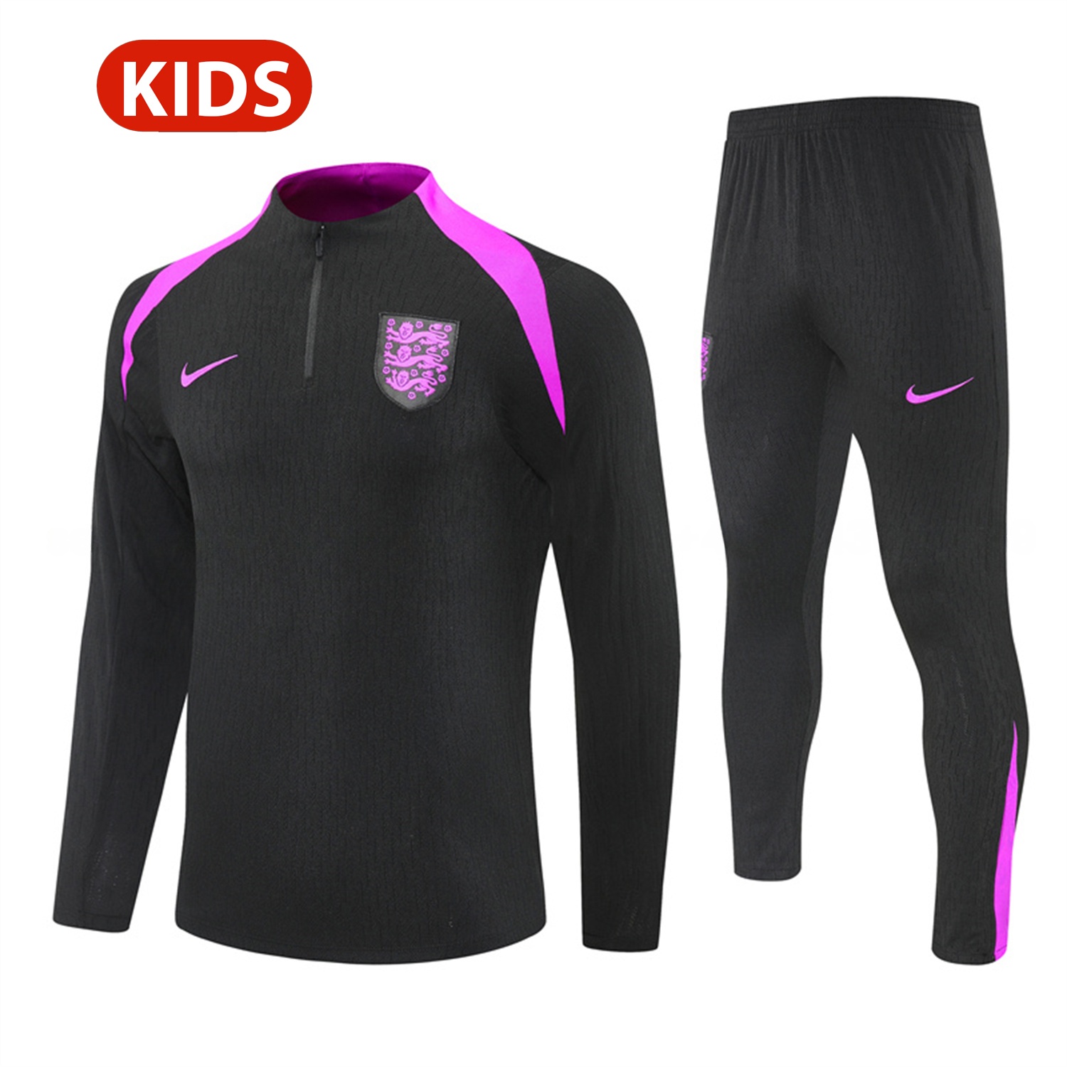 England 25-26 Kids Long Sleeve Training Set - Player Version - Black Top and Pants - ReplicasJersey