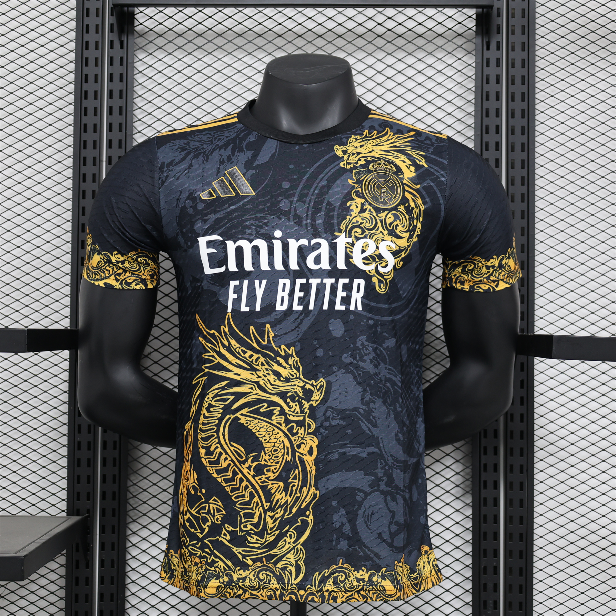 Real Madrid 24-25 Gold Loong Black Special Edition Jersey - Player Version - ReplicasJersey