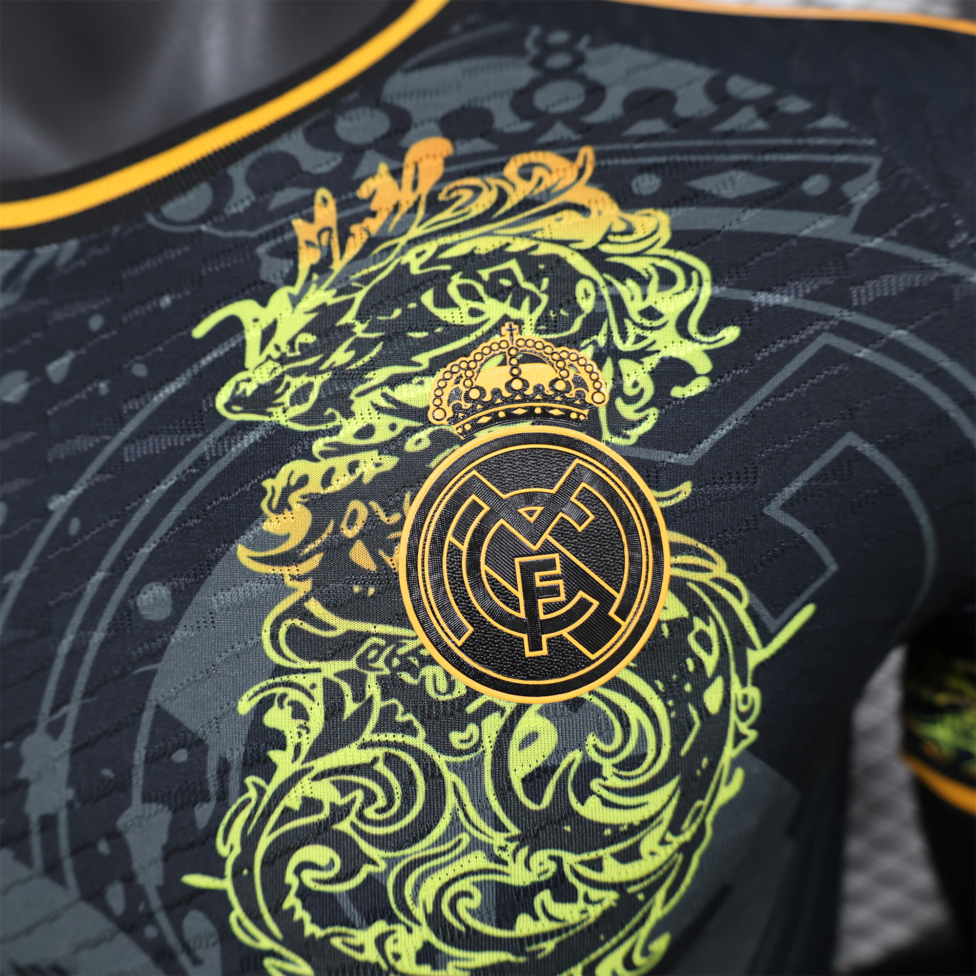 Real Madrid 24-25 Yellow Loong Black Special Edition Jersey - Player Version - ReplicasJersey