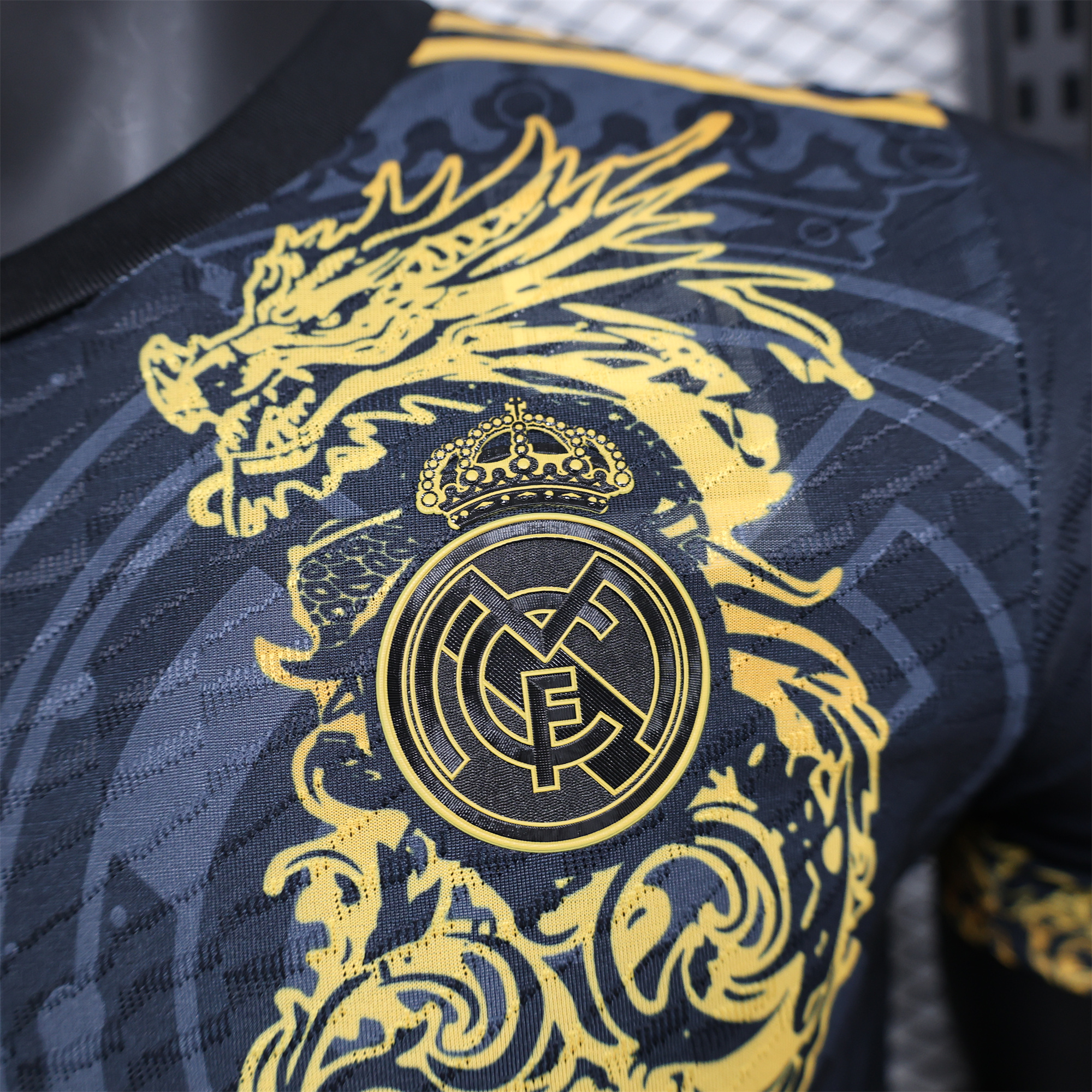 Real Madrid 24-25 Gold Loong Black Special Edition Jersey - Player Version - ReplicasJersey