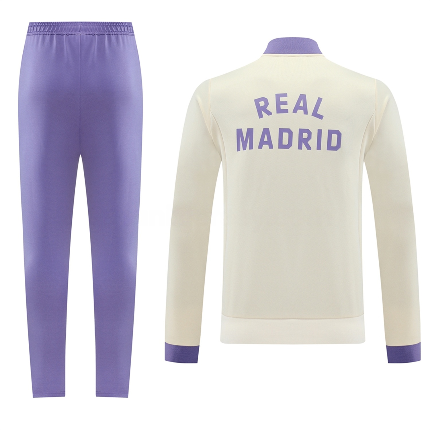 Real Madrid 24-25 Throwback Jacket Training Tracksuit - Off-white Jackets & Purple Pants - ReplicasJersey