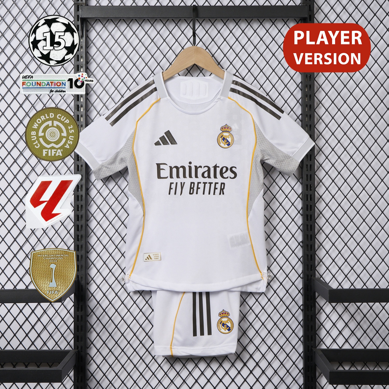 Real Madrid 25-26 Home White Kids Kit - Player Version - ReplicasJersey