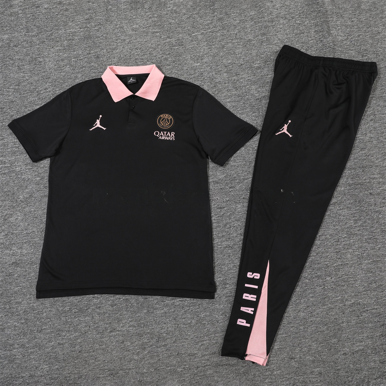 Paris Saint-Germain PSG 25-26 POLO Short-Sleeve Training Set - Black Top and Pants - ReplicasJersey