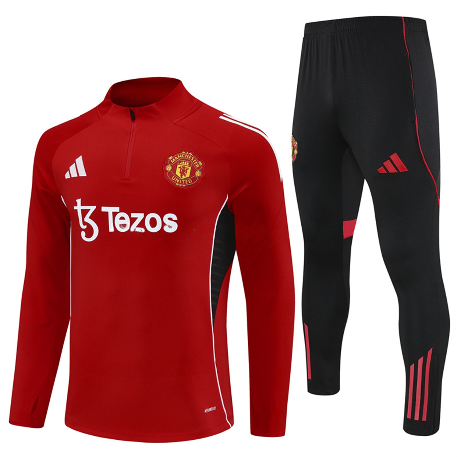 Manchester United 25-26 Long Sleeves Training Set - Red Top & Black Pants - ReplicasJersey