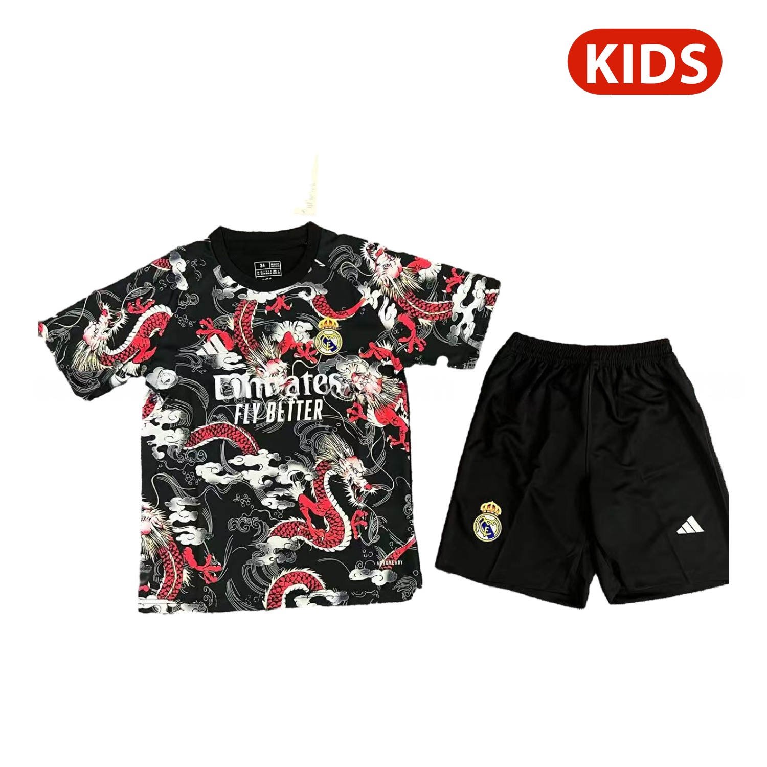 Real Madrid 25-26 Red Dragon With Cloud Black Special Kids Kit - ReplicasJersey