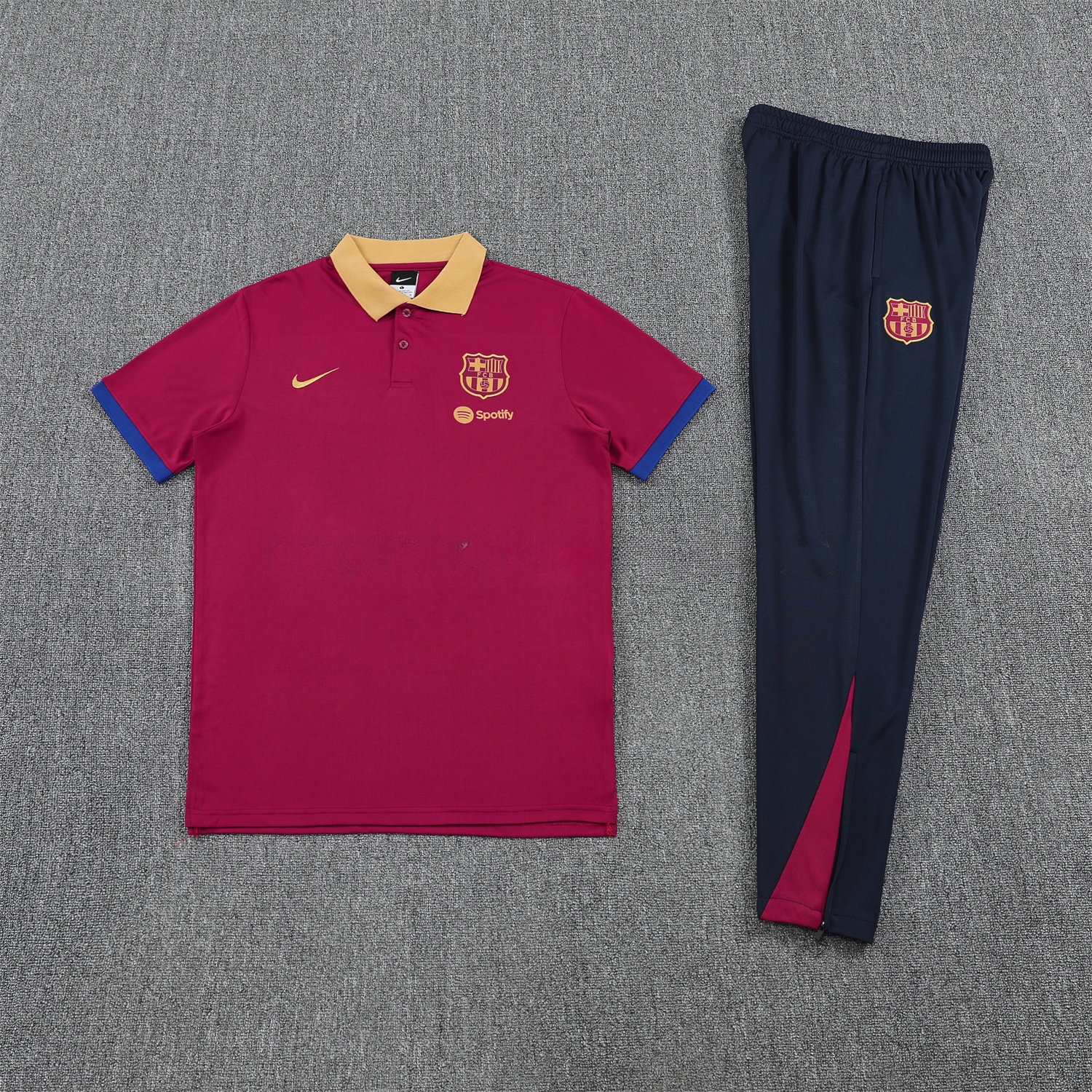 B.A.R.S.A 25-26 POLO Short-Sleeve Training Set - Deep Red Top and Black Pants - ReplicasJersey